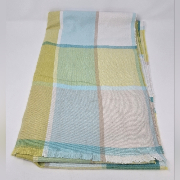 NWT BANANA REPUBLIC OVERSIZE BLANKET SCARF SHAWL WRAP CITRON BLUE PLAID WOMEN OS - Picture 9 of 15